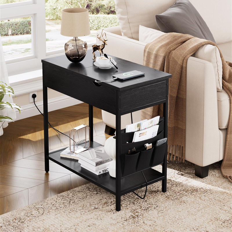 Side Table with Storage, Black