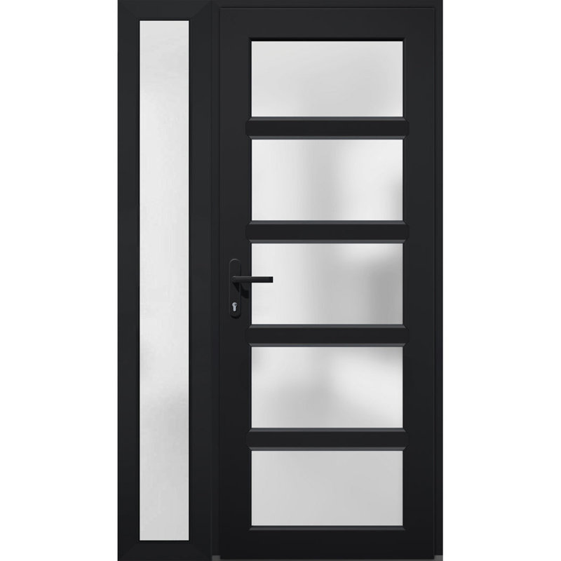 Front Exterior Prehung FiberGlass Door Frosted Glass / Manux 8002 Matte Black / Side Exterior Window / Office Commercial and Residential Doors Entrance Patio Garage-W36+14" x H80"-Right-hand Inswing