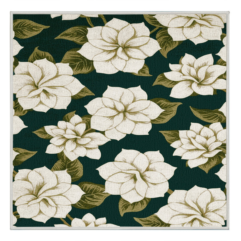Washable Gardenias Hawaiian Area Rug, Square 8'
