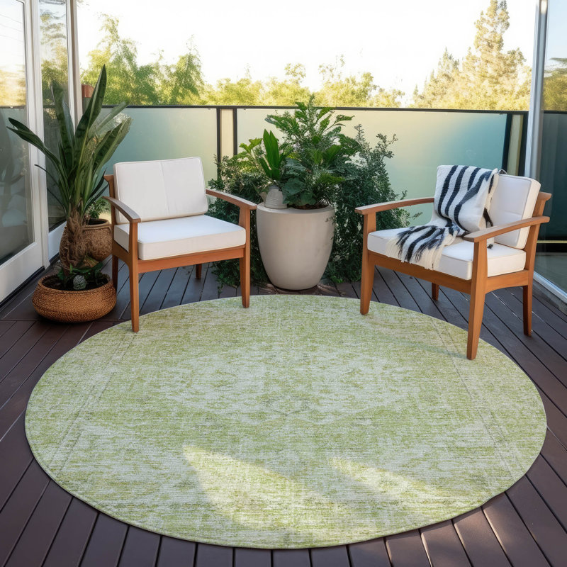 Stockholm Green Washable Indoor-Outdoor Rug - , 8' x 8'
