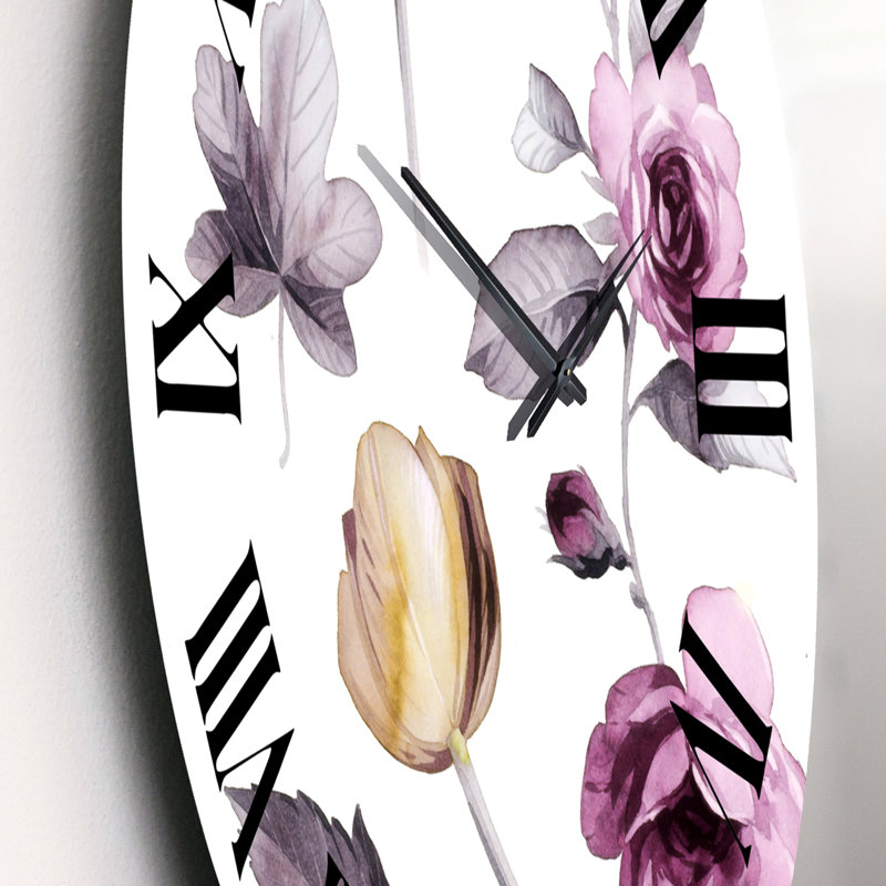 Fleurs sauvages roses et oranges - Horloge murale traditionnelle, Petit