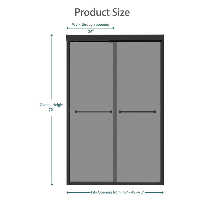 Bathroom Stainless Steel Framed Double Sliding Glass Shower Door - 8Mm Tempered Glass, Matte Black