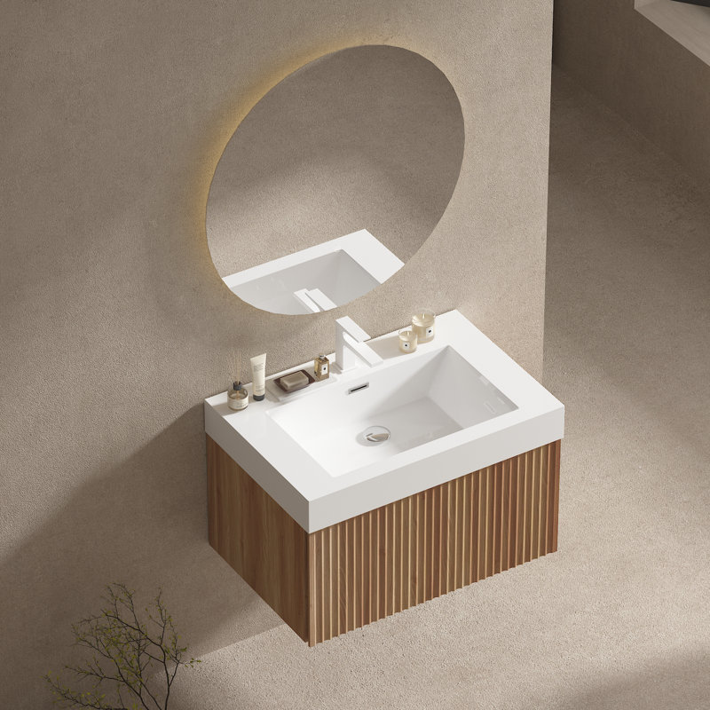 Wall Mount Bathroom Vanity With Sink Top Modern Cabinet With Soft-Close Drawer, 30"