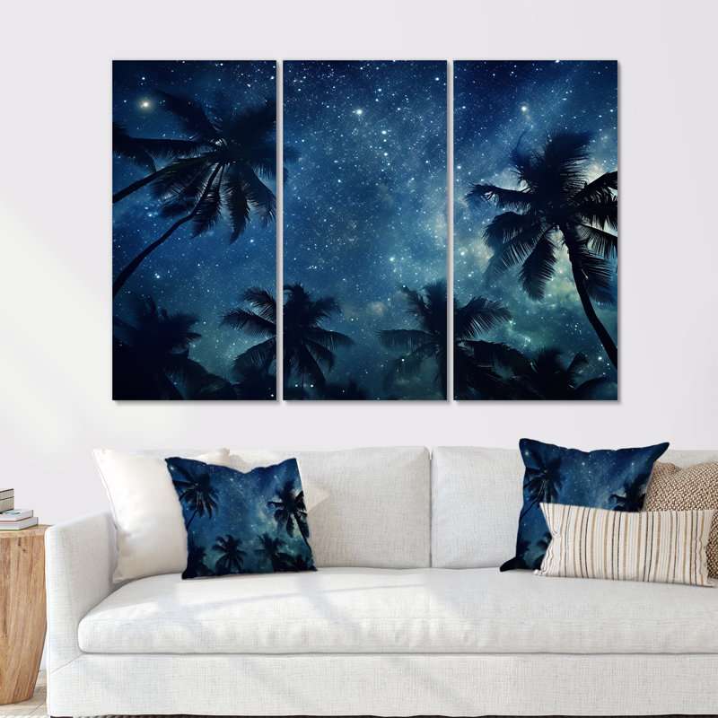 «Sapphire Magical Palm Tree Night», ensemble de reproduction d'art mural palmiers et palmiers, H 28 po x l 36 po x P 1 po
