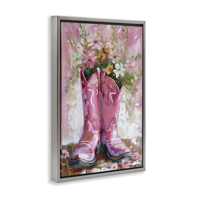 Floral Boots Pink Cowgirl Floating Frame, Design By Lsr Design Studio