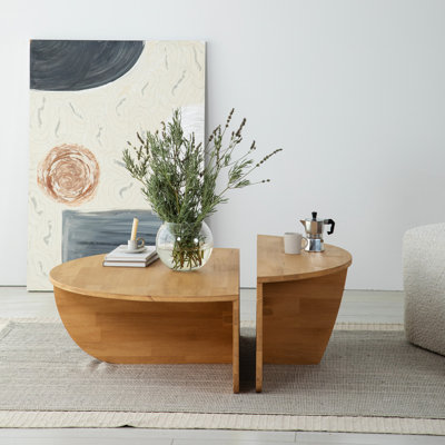 Ensemble de tables basses élégantes (2 pièces), bois de pin massif, couleur chêne | Grande table: 35,4 x 11,8 x 23,6 pouces, petite table: 33,5 x 11,8 x 13,8 pouces | 100% bois massif, design moderne, parfait pour la décoration du salon