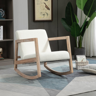 HOMCOM Rocking Chair with Cushion and Wood Base for Living Room Cream White