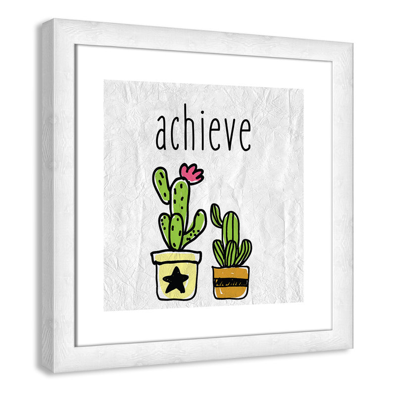 Impression sur papier Cacti C, Encadré plat à grain de bois blanc, H 16 po x l 16 po x P 0,6 po