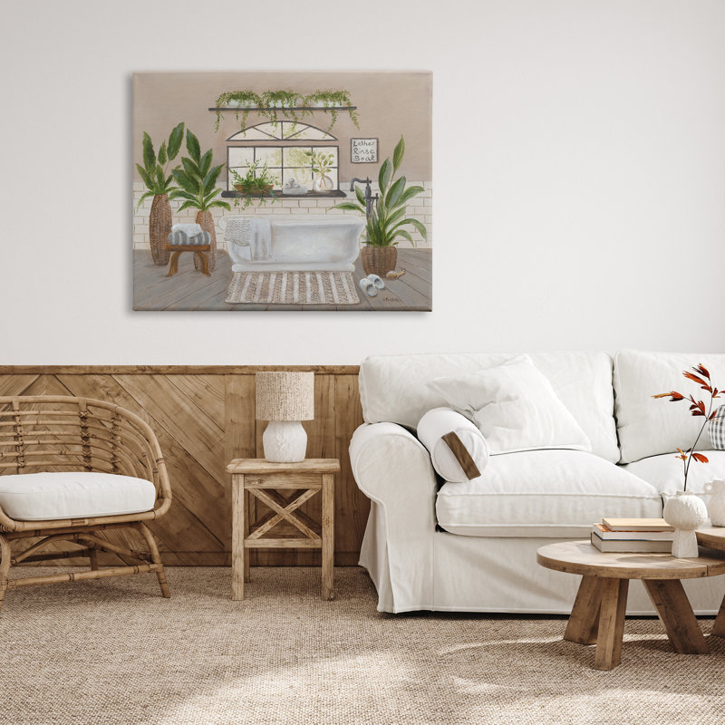 «Lather Rinse Soak Bathroom Greener Floater», art mural par Pam Britton, H 36 po x l 48 po x P 1,5 po, Toile tendue