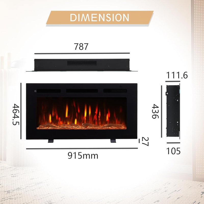 FLAMEKO Albury 3-in-1 Electric Fireplace with Freestanding Mantel Surround, LED Flame Effect, 1.5kW Heater, Logs & Crystals