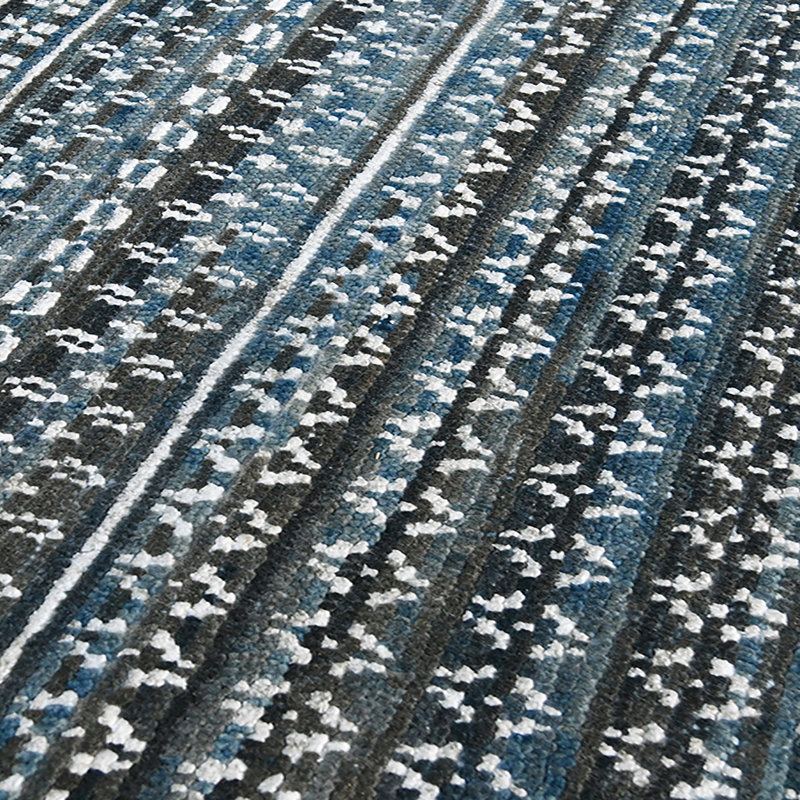 Blue Hand-Knotted Wool Blend 2' x 3' Area Rug with Tassels