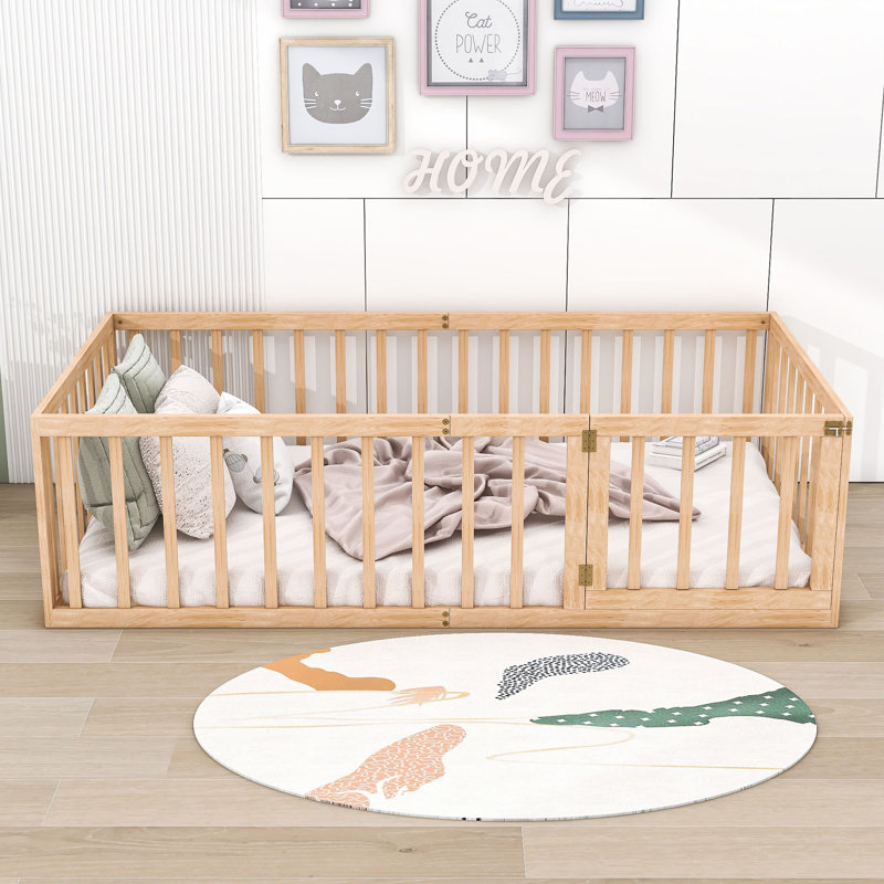 Hendrelino Wooden Daybed Frame with Guardrail, Natural, Twin