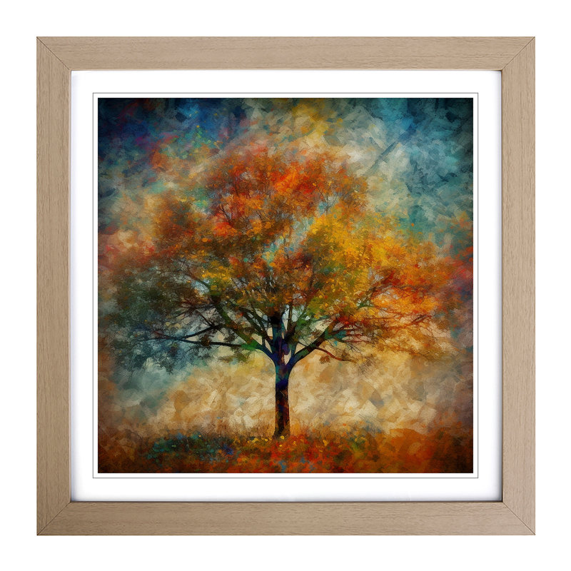 Tree Impressionism - Single Picture Frame Print on Wood, Oak