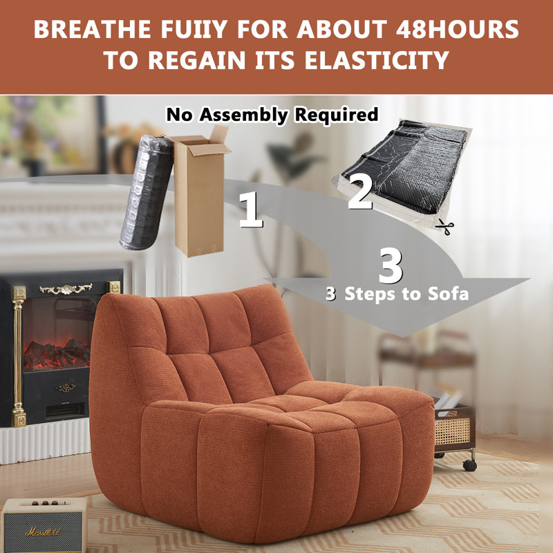 Modern Style 33.7" Oversized Bean Bag Lounge Chair, Orange