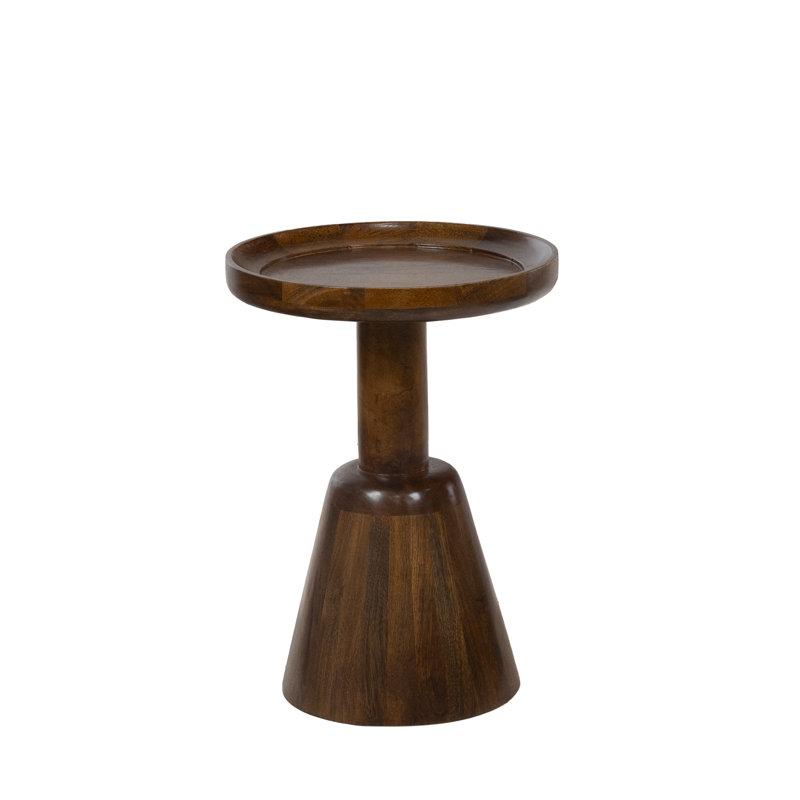 Table d'appoint ronde en bois de manguier massif avec plateau à rebords et base fuselée