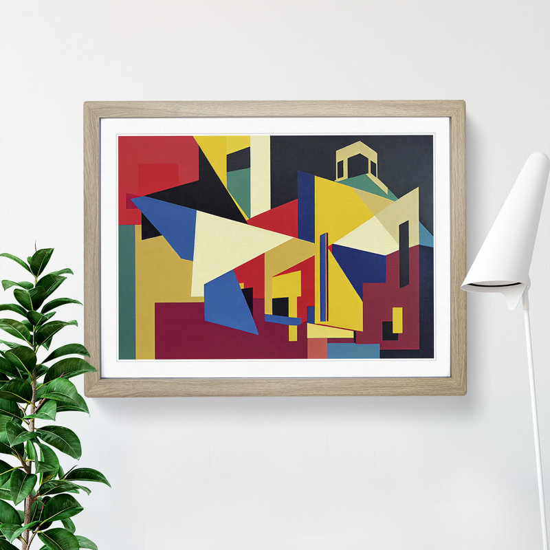 Abstract Art Suprematism Vol.4 1 Piece Single Picture Frame Painting, 34cm H x 46cm W x 2cm D, Oak