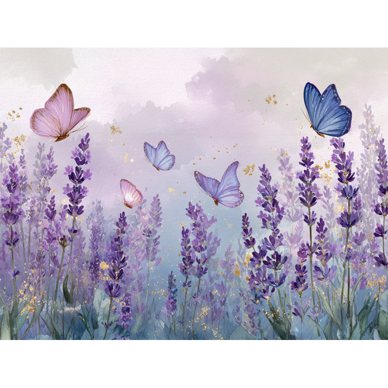 «Lavender Butterflies in Mist», art mural sur toile, H 24 po x l 36 po x P 1,5 po