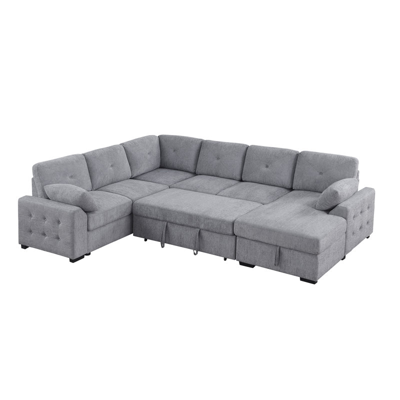 Kewstoke Left Hand Facing Sleeper Sofa & Chaise, Light Gray Chenille
