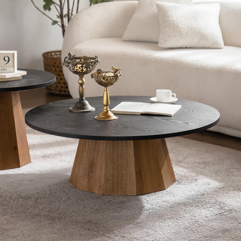Table basse ronde en bois à piédestal robuste pour salon facile à assembler
