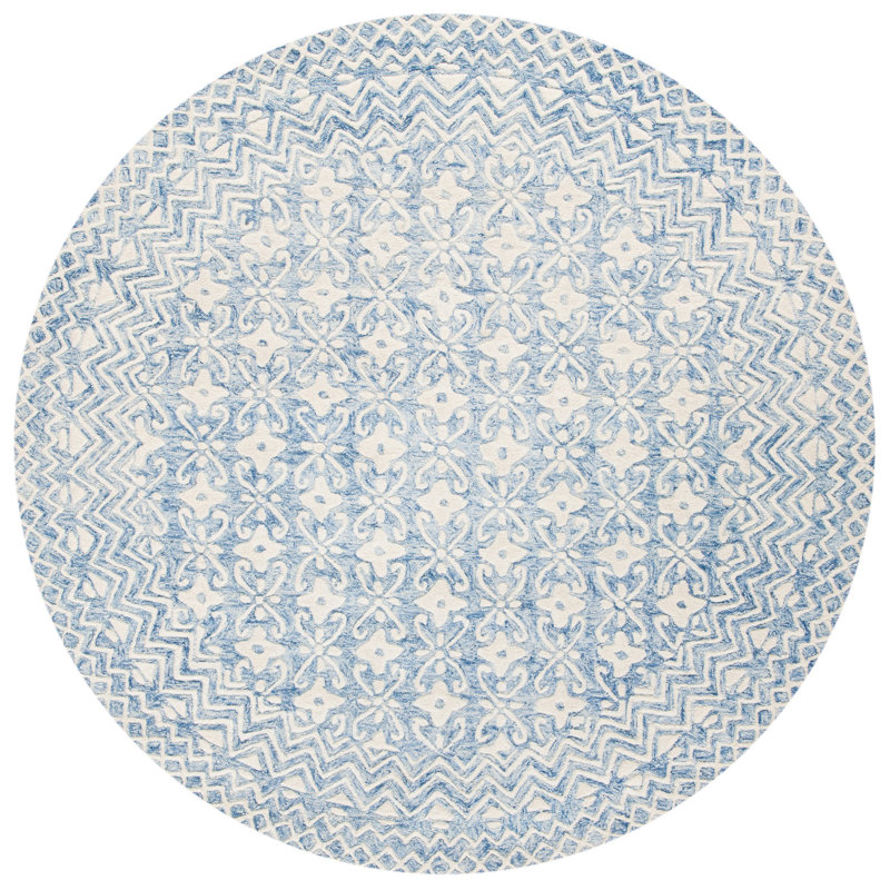 Simmerman Hand Tufted Wool Geometric Rug, Round 6'