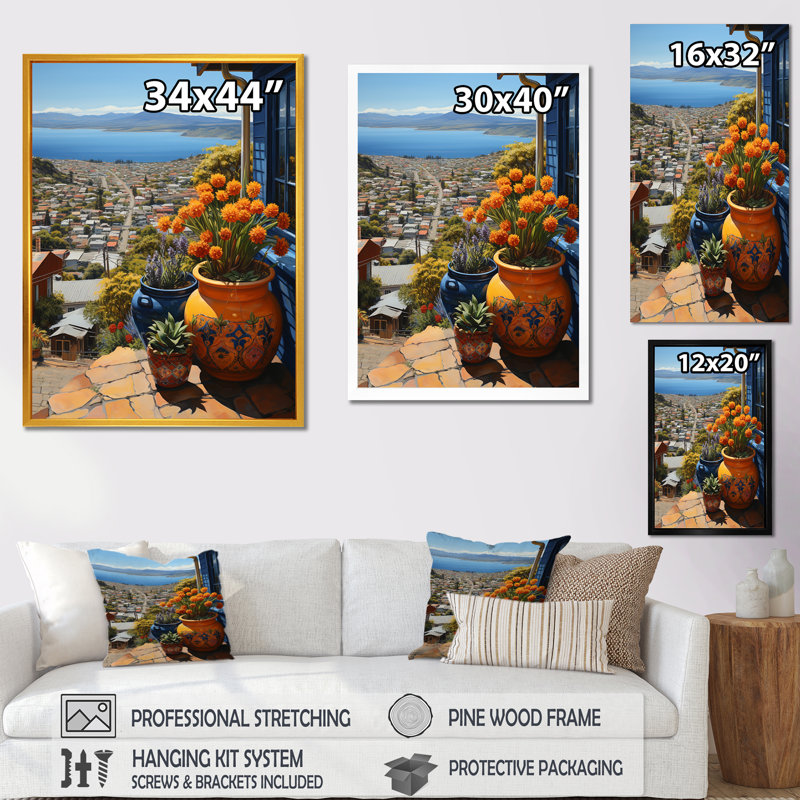 Espagne, Barcelone, Horizon II, art mural Espagne, Cadre doré simple, H 44 po x l 34 po x P 1,5 po