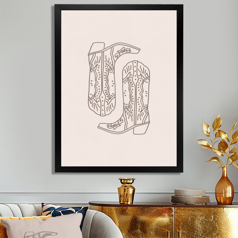 Illustration de bottes de cowboy, H 32 po x l 24 po x P 1 po, Toile encadrée noire simple