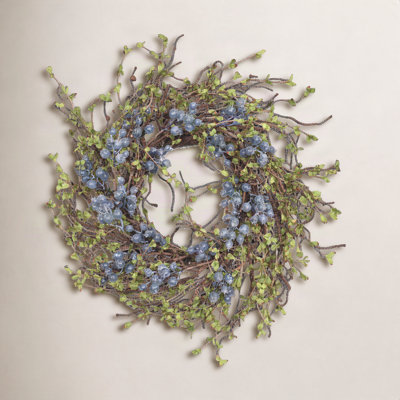24" Handcrafted Berry Leaves No Holiday Wreath