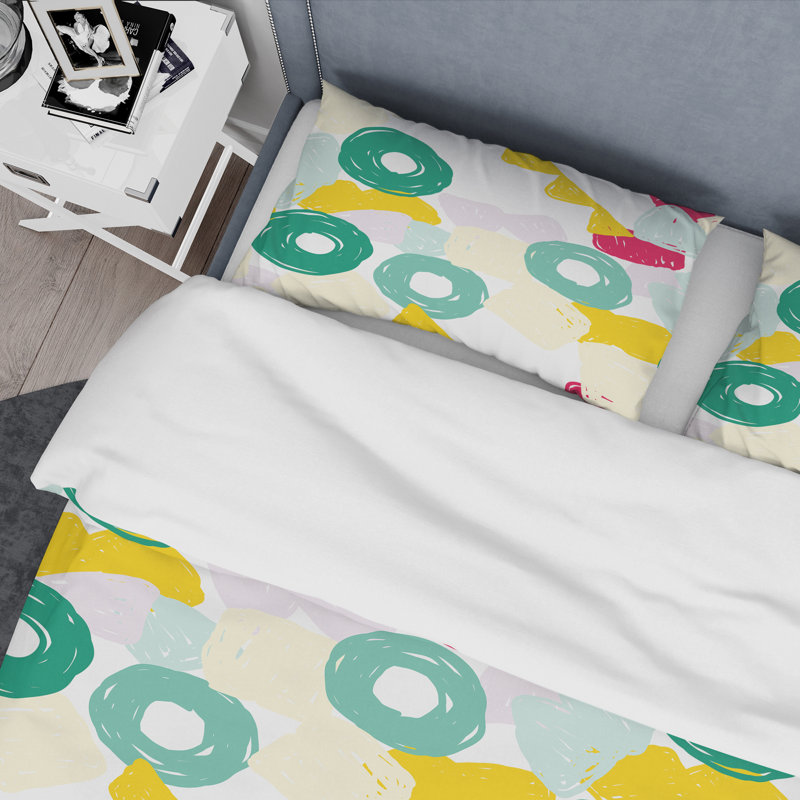 Green Circle Dots - Abstract Duvet Cover Set - Microfiber Polyester, Full/Queen Duvet Cover + 2 Standard Shams