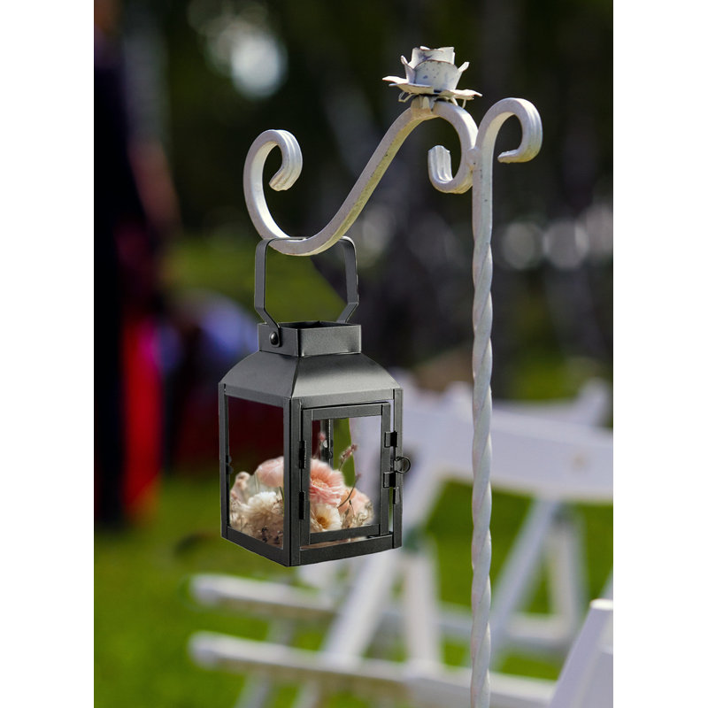 Williston Forge Farmhouse Steel Lantern, Decorative Candle Holder, Indoor/Outdoor Use For Dining Table, Patio, Mantel, Wedding, Event Decor, Table Centerpiece, 3.5" Square & 8.4" Tall