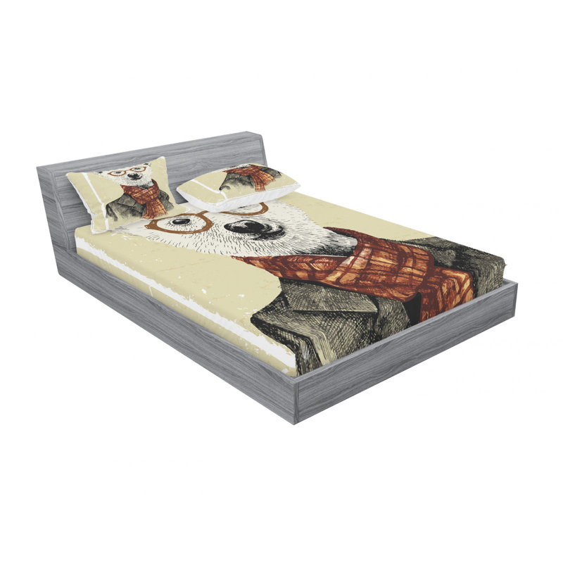 Ensemble de draps Hipster Bear, Ensemble de drap pour grand lit avec drap-housse