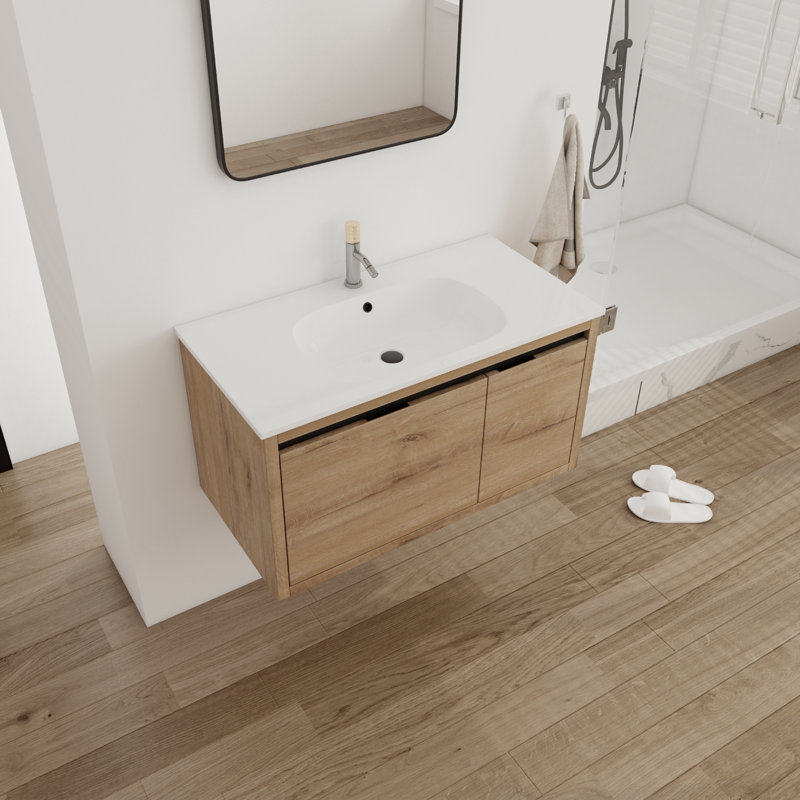 Meuble-lavabo simple avec plateau Beggley 35,94, Chêne