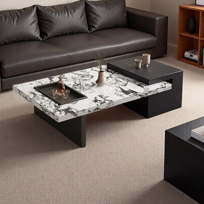 Living Room Slate Coffee Table with Metal Tray