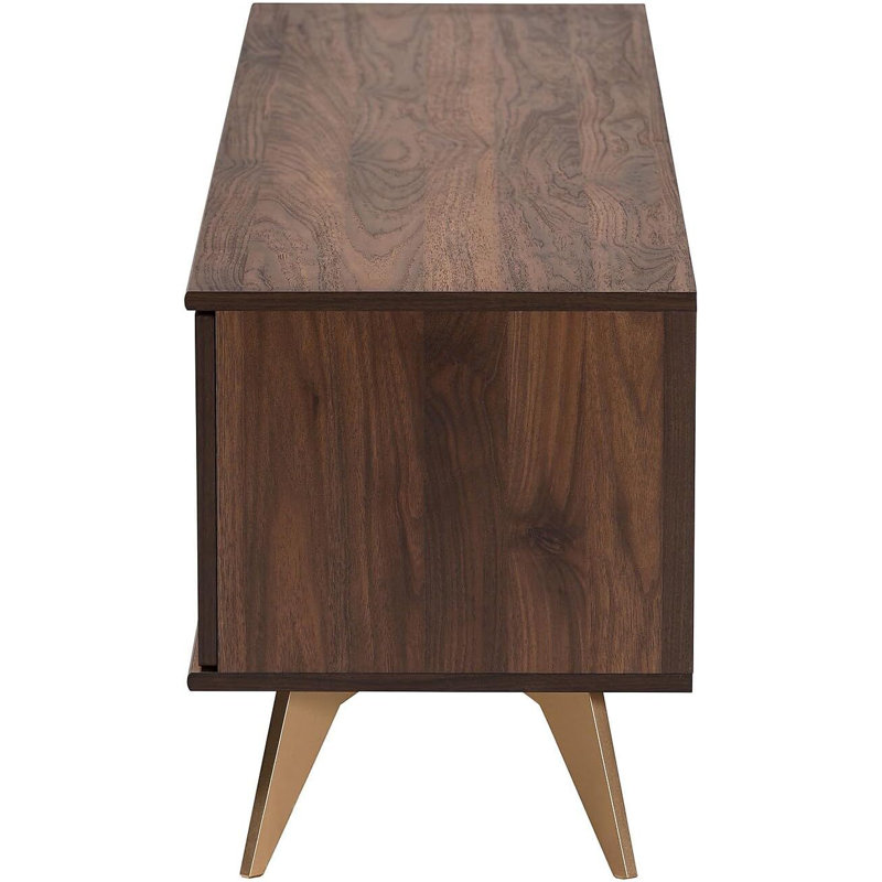  Mid-Century Modern Transitional Walnut Brown Wood 2-Door TV Stand