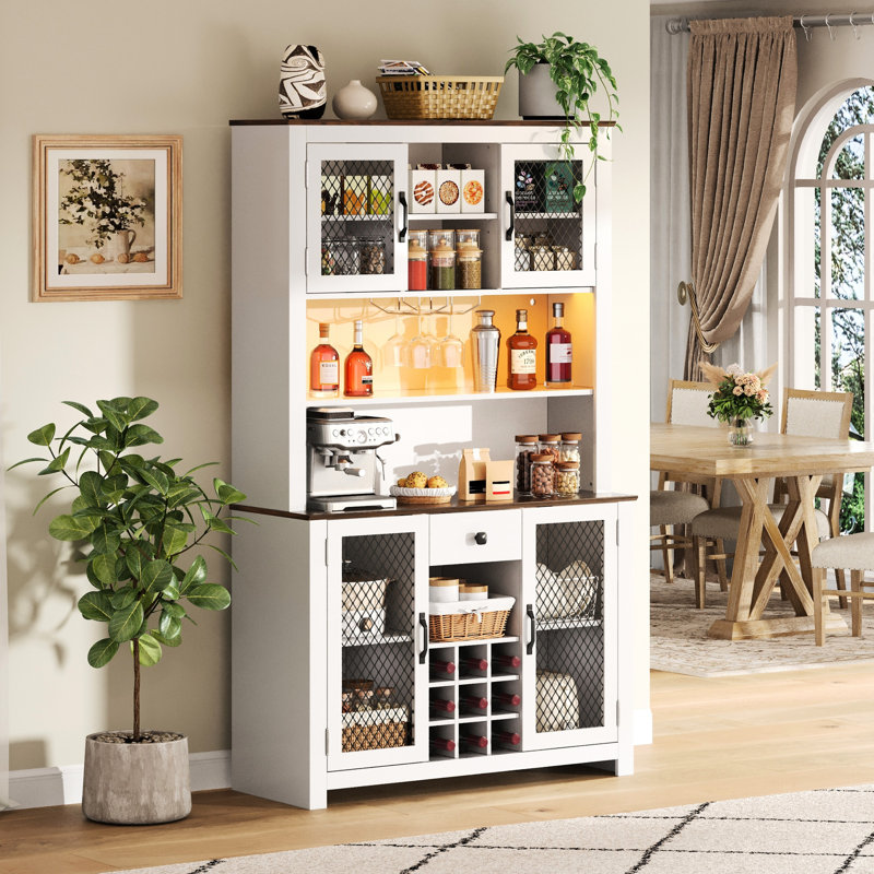 Garde-manger 70,9 po avec éclairage à DEL, rangement pour 9 bouteilles de vin et tablettes réglables pour étagère de cuisine, avec tablette intégrée
