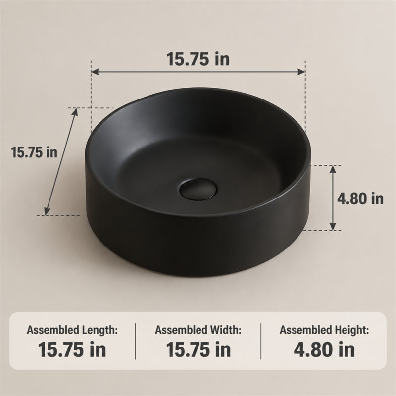 WATERMONY 15.75 " Solid Surface Bathroom Sink