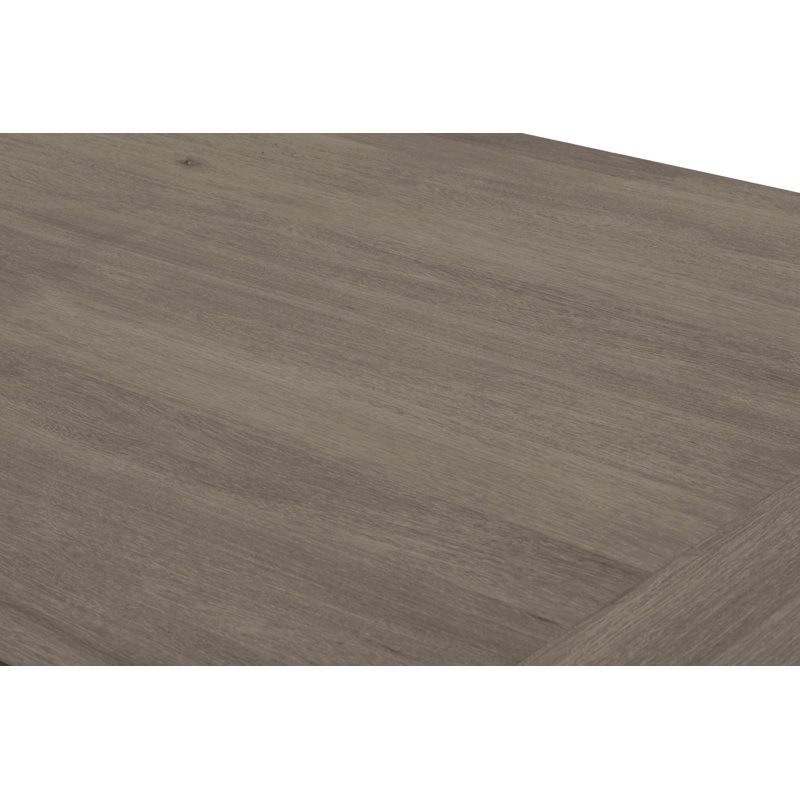 Dions Extendable Dining Set with Linen Upholstered Seating and Button Tufting, Gray Rustic, Beige
