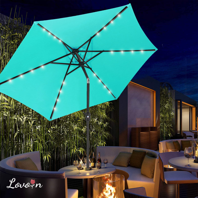 Parasol de marché lumineux Boxwell, Turquoise, H 98,4 po x l 90 po x P 90 po