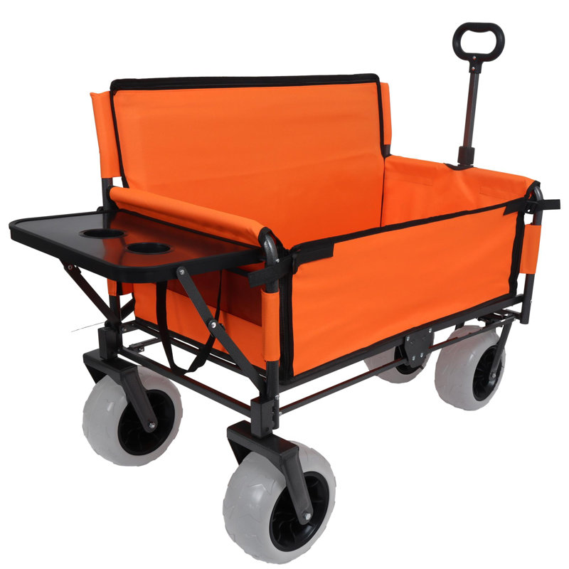 Chariot pliant 3 en 1 avec banquette et plateau de table pliable monté à l'arrière - capacité de 500 lb, pneus de plage 9 po x 4 po pour le camping