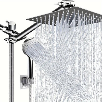 Black Shower Head Combo12 Inch High Pressure Rain Shower Head with 11 in Adjustable Extension Arm and 3 Settings Handheld