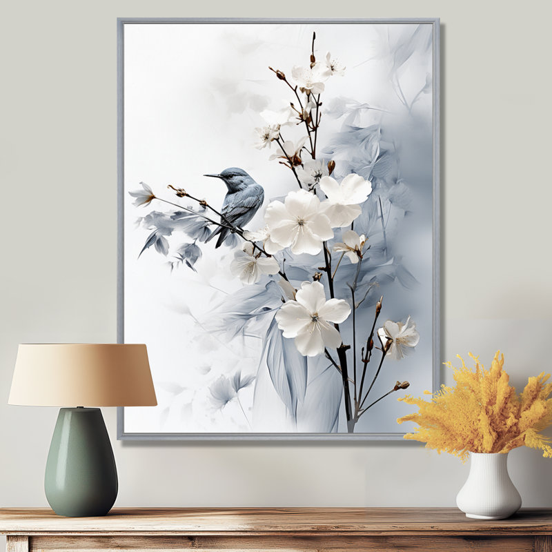Hoppert Asian Art Apple Blossom Sumi VI - art mural asiatique, H 32 po x l 24 po x P 1 po, Cadre argenté flottant