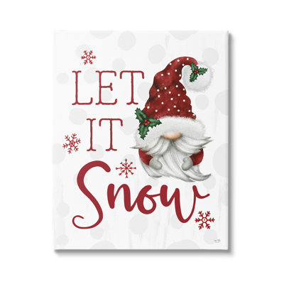 Let It Snow Winter Sentiment Red Snowflakes Gnome Black, estampe numérique encadrée, art texturé par Lux + Me Designs
