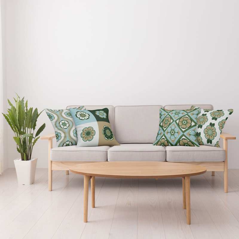 Abstract Reversible Pillow Cover, 24" x 24", Pale Blue Emerald And Tan
