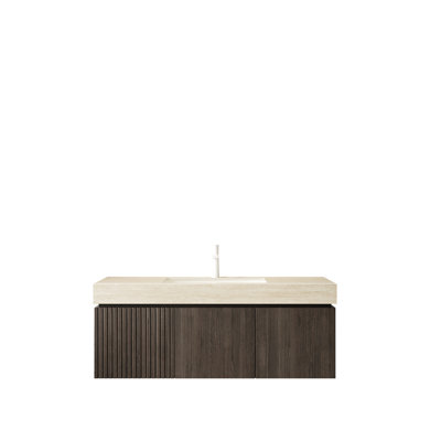 Meuble-lavabo suspendu de 122 cm avec lavabo intégré, meuble de rangement en contreplaqué, pierre frittée, lavabo en céramique, robinetterie intégrée, tiroir à fermeture amortie, grand format, facile à installer