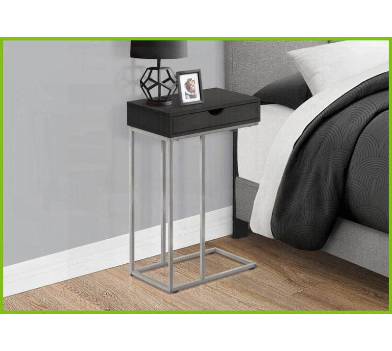 Table basse en forme de C moderne et compacte - stratifié noir & amp; Métal gris, base coulissante pour un accès facile