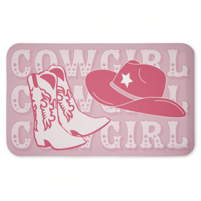 Pink Pastel Cowgirl Printed Anti-Fatigue Floor Mat, design by Corinne Rose Designs, 30"x18"