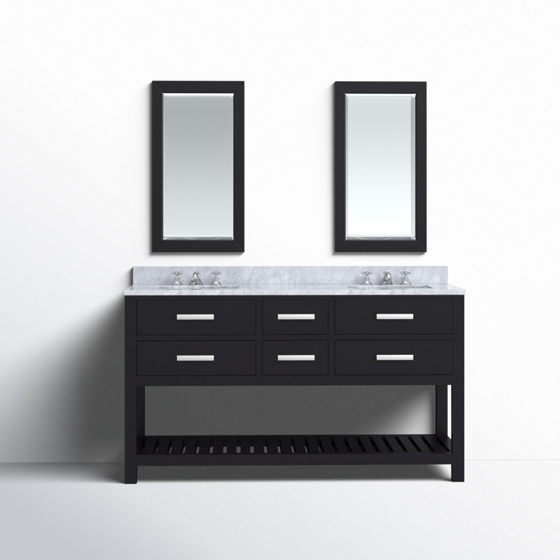 Madalyn 60" Double Sink Bathroom Vanity Set with Mirror, Solid White, 60"