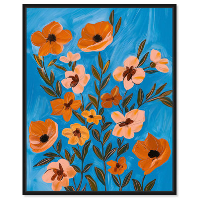 Toile à motif de pétales oranges et brise bleue par Art Remedy