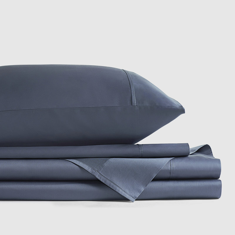 Satin de Premier Ensemble de draps, Bleu atlantique, Ensemble de draps pour grand lit avec 3 pièces su
