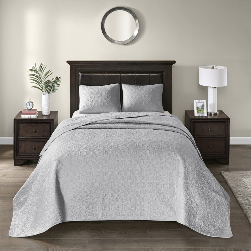 Couvre-lit très grand gris avec motif réversible et rembourrage en coton confortable, rembourrage doux et durable