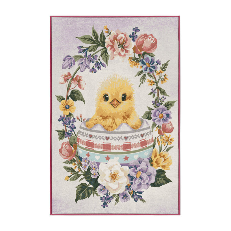 Soft Plush Fairman Easter Modern & Contemporary Abstract Area Rug in Beige – Rose Binding, 7x10